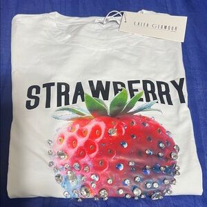 Glamour Women’s White Short Sleeve 'Strawberry' Graphic Tee